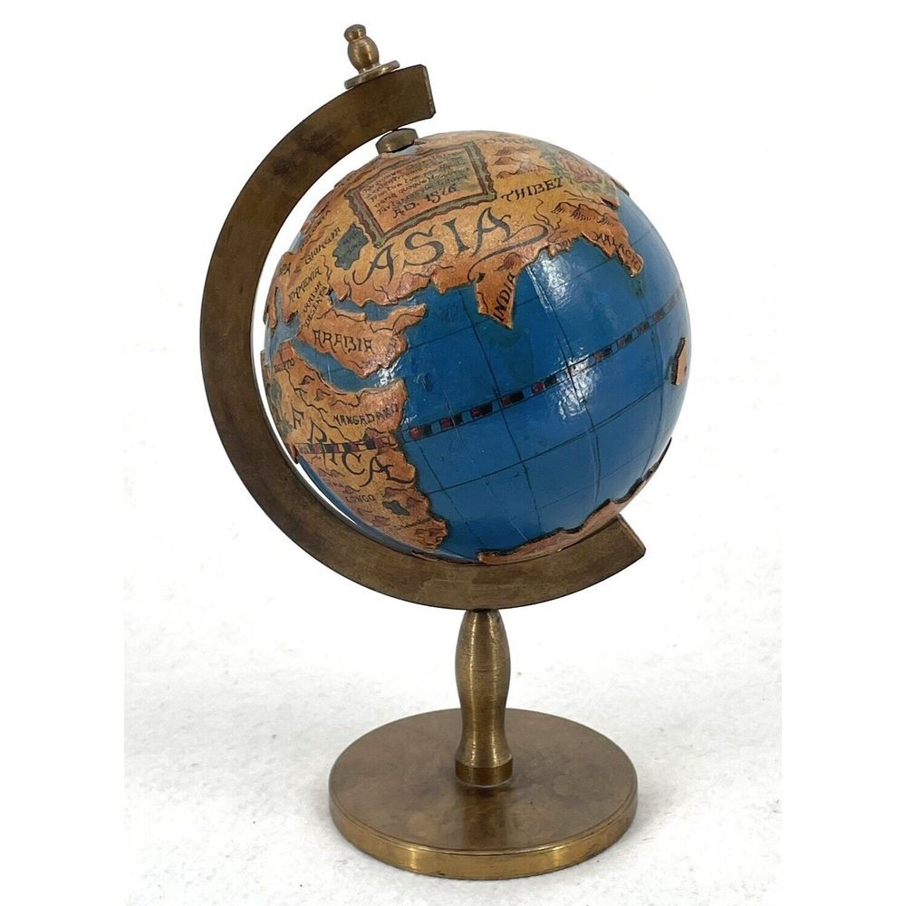 Vintage Italian Mini Globe Limited Edition Numbered 3D Continents Souvenir Brass